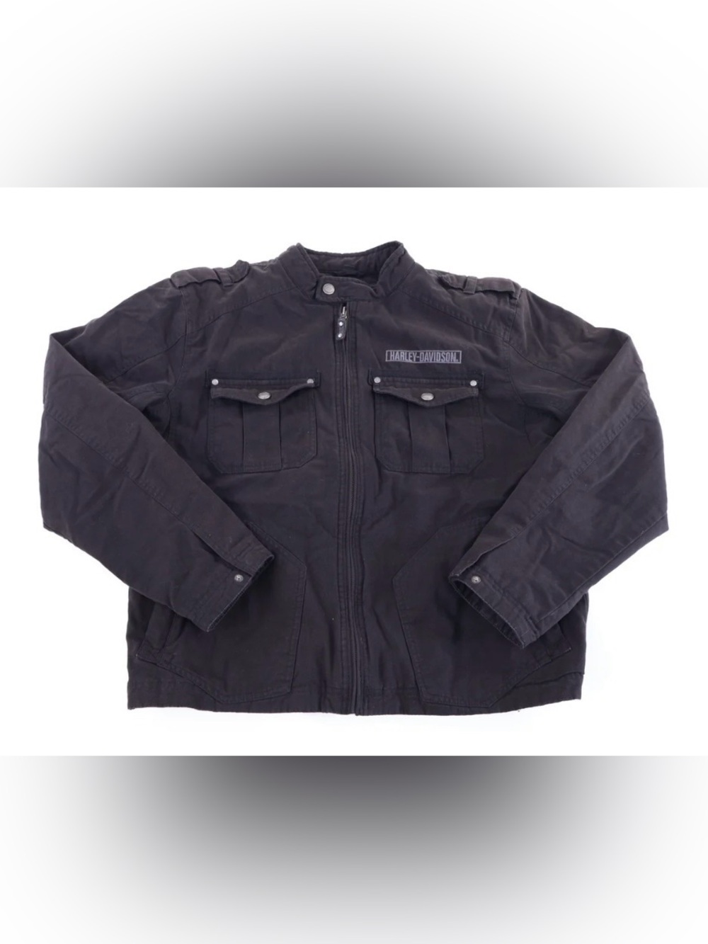Vintage Y2K Harley Davidson Skull Motorcycle Full Zip Biker Jacket Black